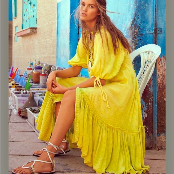 Free People Dresses & Skirts - Free People Chartreuse summer dress oversized S-XL beautiful boho New stylish